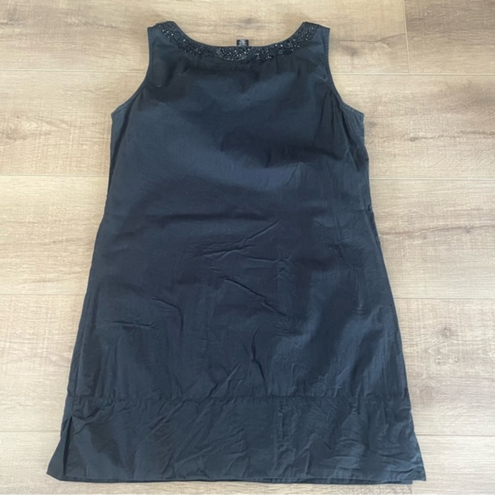 Cejon Black Cotton Beaded Neckline Sleeveless Dress Women M/L Minimalist Goth - Picture 5 of 9